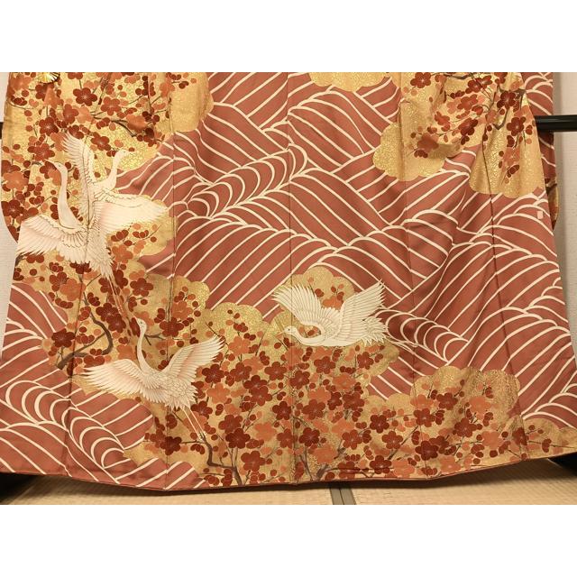 平和屋着物●豪華振袖　友禅　作家物　駒刺繍　群鶴立波梅文　金彩　正絹　逸品　AABH6827ph_2