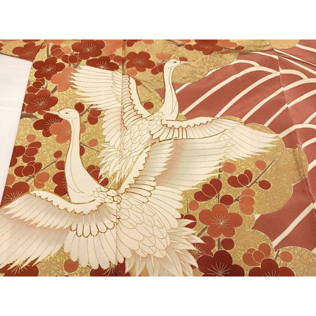 平和屋着物●豪華振袖　友禅　作家物　駒刺繍　群鶴立波梅文　金彩　正絹　逸品　AABH6827ph_3