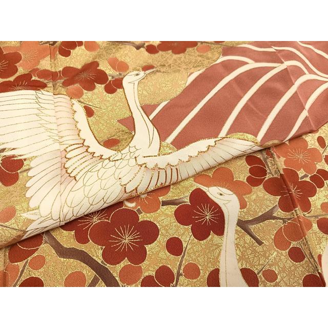 平和屋着物●豪華振袖　友禅　作家物　駒刺繍　群鶴立波梅文　金彩　正絹　逸品　AABH6827ph_4