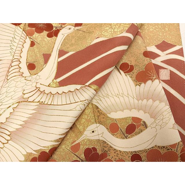 平和屋着物●豪華振袖　友禅　作家物　駒刺繍　群鶴立波梅文　金彩　正絹　逸品　AABH6827ph_6