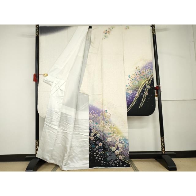 平和屋着物●巧芸師　福田秋吉　振袖　絞り　辻が花　暈し染め　金彩　金通し地　正絹　逸品　AABH7140cs 平和屋着物○巧芸師 福田秋吉 振袖 絞り 辻が花 暈し染め 金彩 金通し