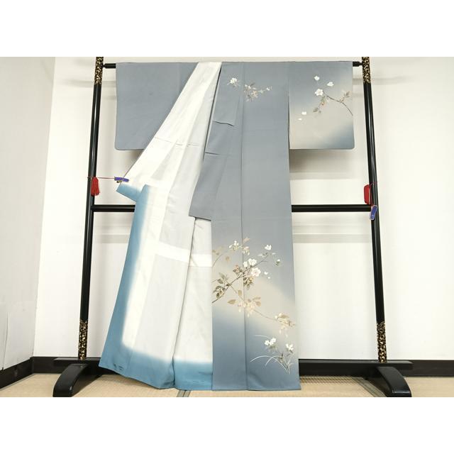 平和屋着物●京加賀友禅　百貫石峰　訪問着　草花文　暈し染め　正絹　逸品　AABH7152cs