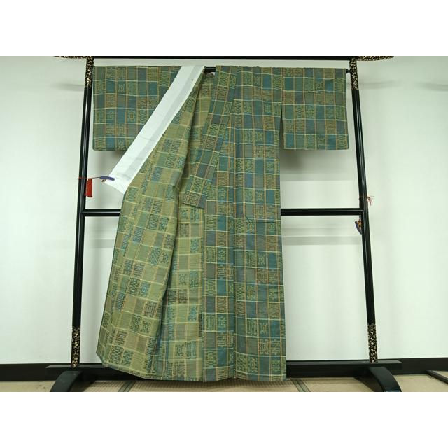 平和屋着物▽小紋　単衣　格子　AABH8579jh