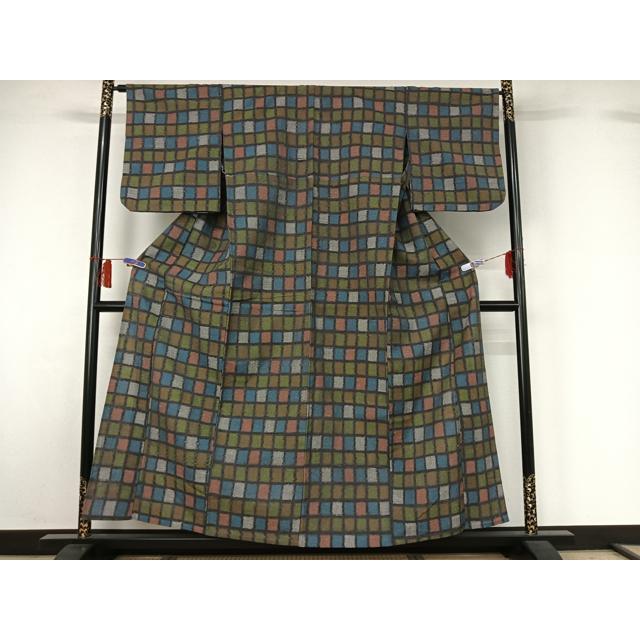 平和屋着物▽小紋　単衣　格子　AABH8590jh