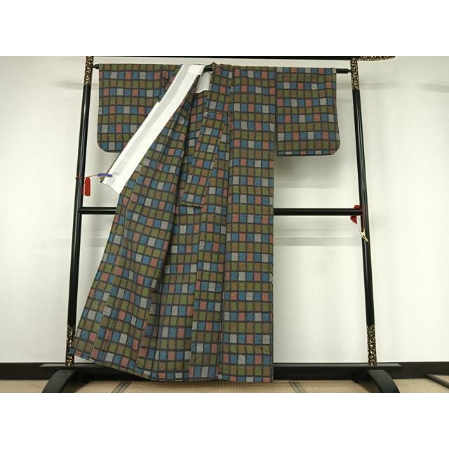 平和屋着物▽小紋　単衣　格子　AABH8590jh