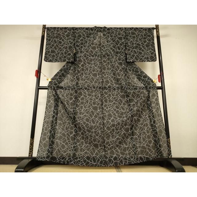 平和屋着物＊夏物　小紋　絽　幾何学文様　洗える着物　AABH9380jd