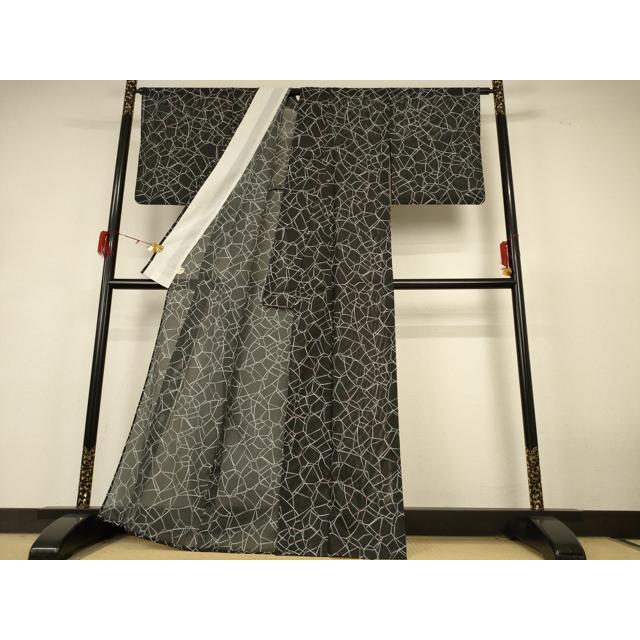 平和屋着物＊夏物　小紋　絽　幾何学文様　洗える着物　AABH9380jd