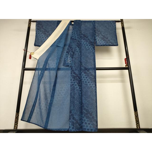 平和屋着物＊夏物　小紋　紗　更紗花文　洗える着物　AABH9392jd