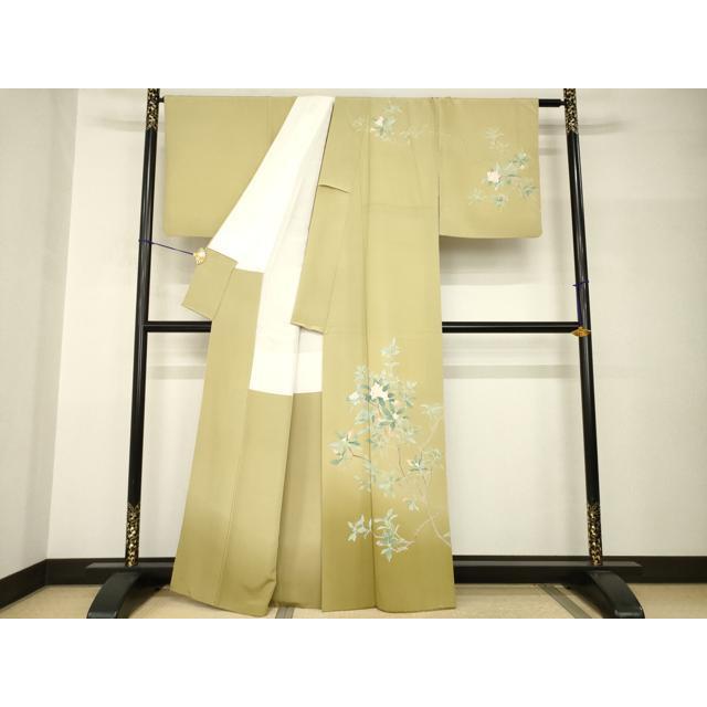 平和屋着物●名匠・初代由水十久師事　本加賀友禅作家　竹内銀風　訪問着　枝花文　反端付き　正絹　逸品　AABH9981ck
