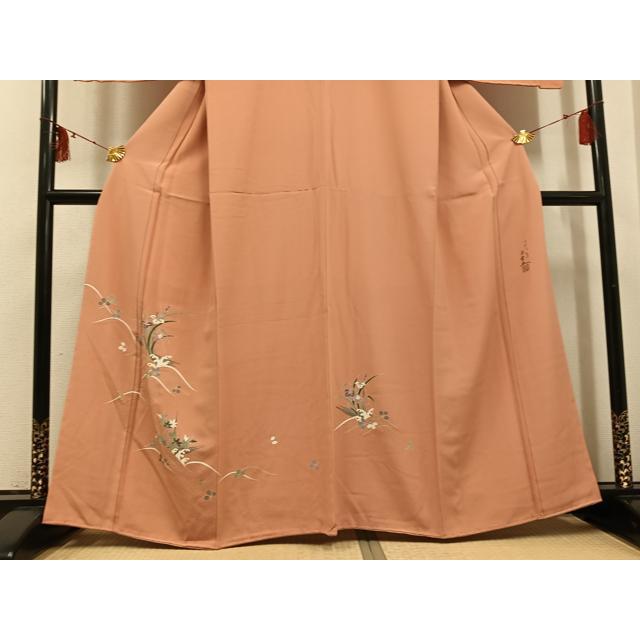 平和屋着物●訪問着　作家物　尾上菊五郎　草花文　金彩　まるやま扱い　正絹　逸品　未使用　AABI0487ph_2