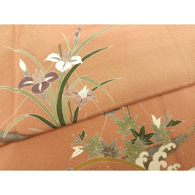 平和屋着物●訪問着　作家物　尾上菊五郎　草花文　金彩　まるやま扱い　正絹　逸品　未使用　AABI0487ph_4