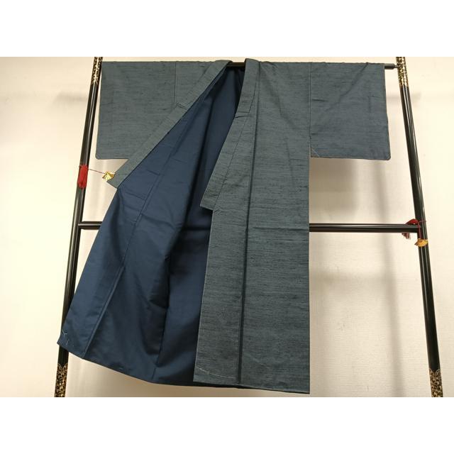 平和屋着物○男性 信州紬 アンサンブル 草木染 手織 反端付き 正絹
