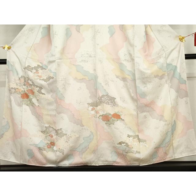 平和屋着物●訪問着　友禅　刺繍　道長草花文　金彩　正絹　逸品　AABI2486cs