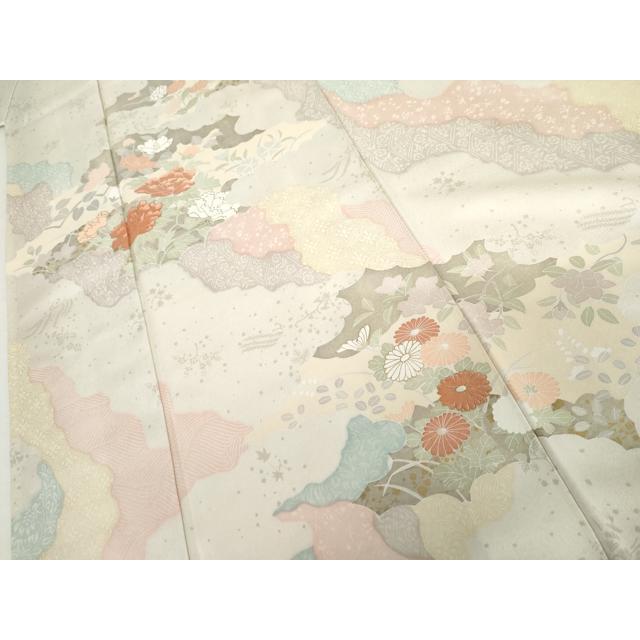 平和屋着物●訪問着　友禅　刺繍　道長草花文　金彩　正絹　逸品　AABI2486cs