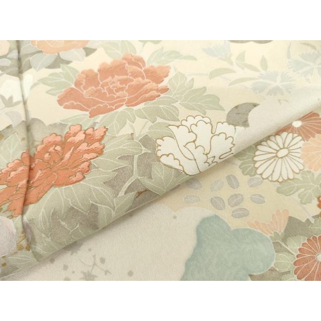 平和屋着物●訪問着　友禅　刺繍　道長草花文　金彩　正絹　逸品　AABI2486cs