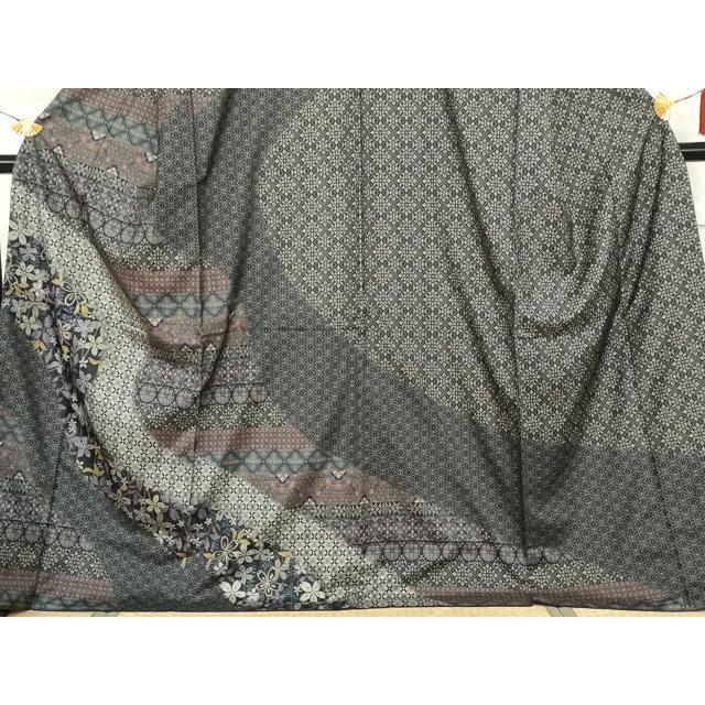 平和屋着物●本場大島紬　染大島　訪問着　吉祥花文　黒地　ロング丈　正絹　逸品　AABI2531cs