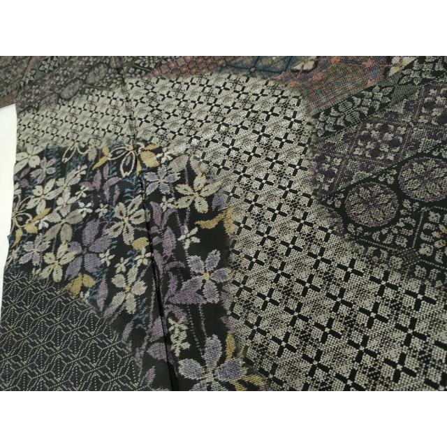 平和屋着物●本場大島紬　染大島　訪問着　吉祥花文　黒地　ロング丈　正絹　逸品　AABI2531cs