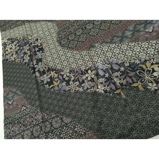 平和屋着物●本場大島紬　染大島　訪問着　吉祥花文　黒地　ロング丈　正絹　逸品　AABI2531cs