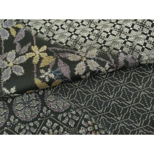 平和屋着物●本場大島紬　染大島　訪問着　吉祥花文　黒地　ロング丈　正絹　逸品　AABI2531cs