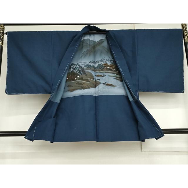 平和屋着物▽男性　小紋　単衣　アンサンブル　色無地　瑠璃紺色　AABI7213cs 平和屋着物▽男性 小紋 単衣 アンサンブル 色無地 瑠璃紺色 AABI7213cs
