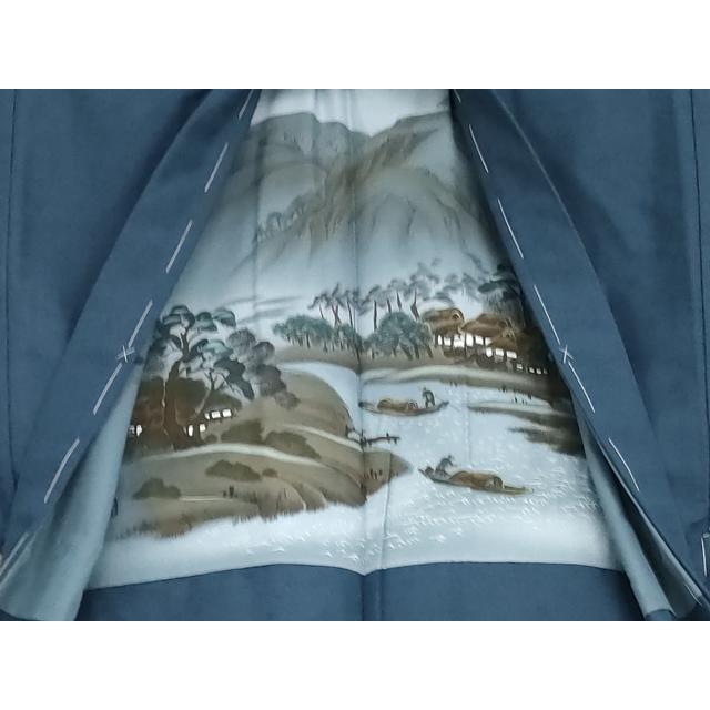 平和屋着物▽男性 小紋 単衣 アンサンブル 色無地 瑠璃紺色 AABI7213cs