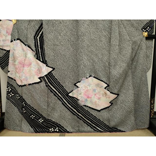 平和屋着物○豪華振袖 総絞り 刺繍 松皮菱花文 黒地 銀糸 やまと誂製