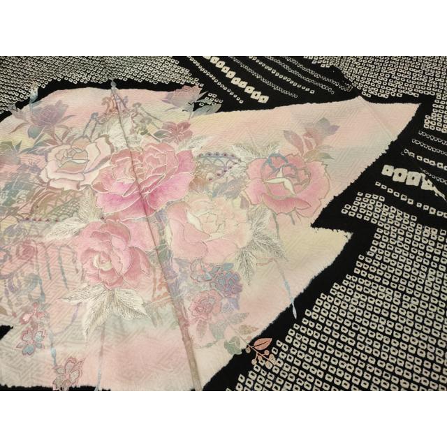 平和屋着物○豪華振袖 総絞り 刺繍 松皮菱花文 黒地 銀糸 やまと誂製
