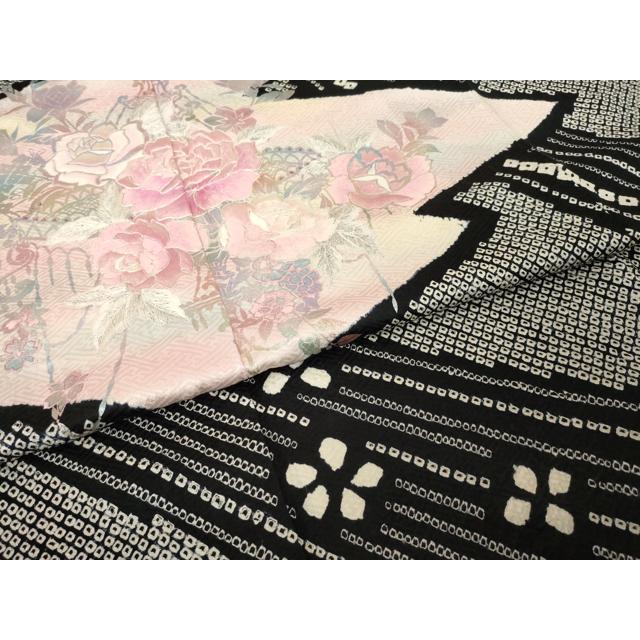 平和屋着物○豪華振袖 総絞り 刺繍 松皮菱花文 黒地 銀糸 やまと誂製
