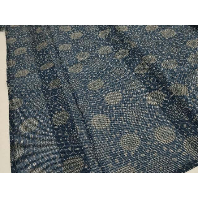 平和屋着物＊夏物 小紋 浴衣兼用 綿絹紅梅 本藍 型染め 花唐草文 絹綿 