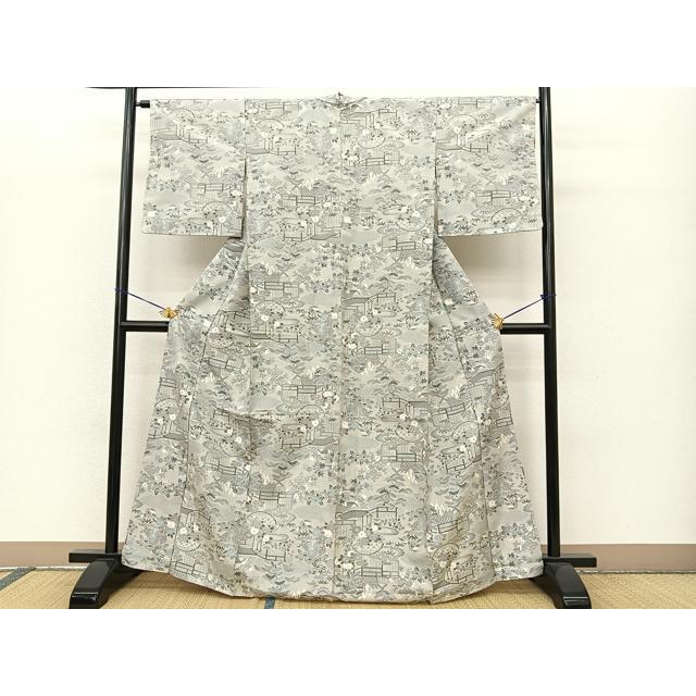 平和屋着物●本場大島紬　白大島　浜松風景文　正絹　逸品　未使用　BAAL9569pk