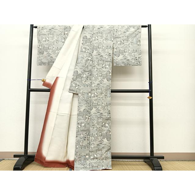 平和屋着物●本場大島紬　白大島　浜松風景文　正絹　逸品　未使用　BAAL9569pk