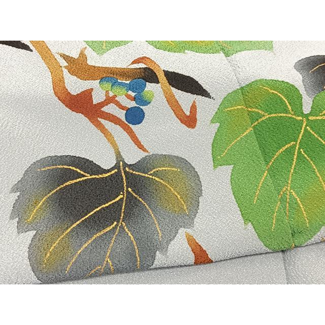 平和屋着物●極上　両方向　両面　全通柄袋帯　型染め　草花文　葉尽くし　南天蔦の葉　黒地　逸品　DZAB2690kh6 平和屋着物○極上 両面 全通柄袋帯 五葉華文 黒地 金糸 逸品