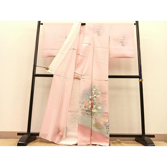 平和屋着物▽上質な小紋 単衣 菊 正絹 逸品 BAAT1108hv 平和屋着物