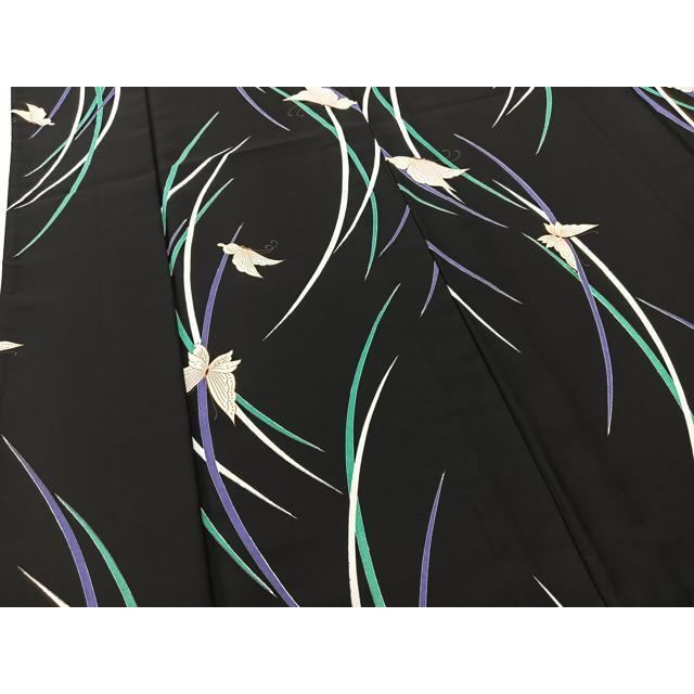 平和屋着物▽小紋　単衣　舞蝶芝草文　黒地　洗える着物　BAAT9097yc 平和屋着物▽小紋 単衣 舞蝶芝草文 黒地 洗える着物 BAAT9097yc : 平和