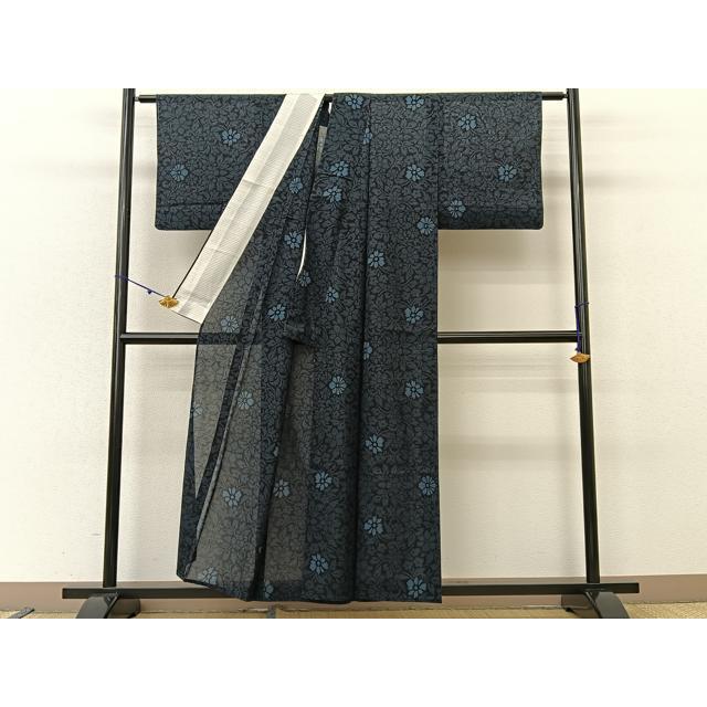 平和屋着物＊夏物　本場大島紬　夏大島　7マルキ　花唐草文　正絹　逸品　BAAU3469hj 平和屋着物＊夏物 本場大島紬 夏大島 7マルキ 花唐草文 正絹 逸品