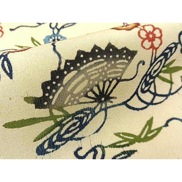 平和屋着物●上質な小紋　紅型　花唐草文　正絹　逸品　AABH0510fy 平和屋着物○本場琉球紅型 小紋 扇面花唐草文 正絹 逸品 未使用