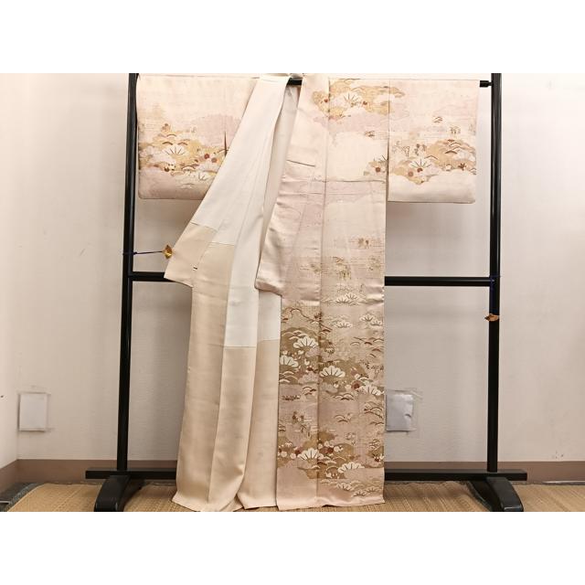 平和屋着物●銀座きしや　訪問着　駒刺繍　松竹梅　金彩　正絹　逸品　BAAW3643mz 平和屋着物○銀座きしや 訪問着 駒刺繍 松竹梅 金彩 正絹 逸品