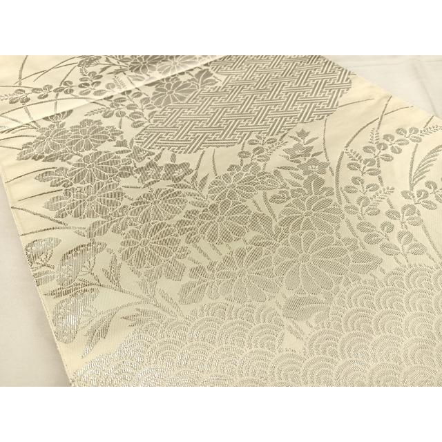 平和屋着物◎六通柄袋帯 雲取り秋草文 美弥衣錦 プラチナ箔 正絹 逸品