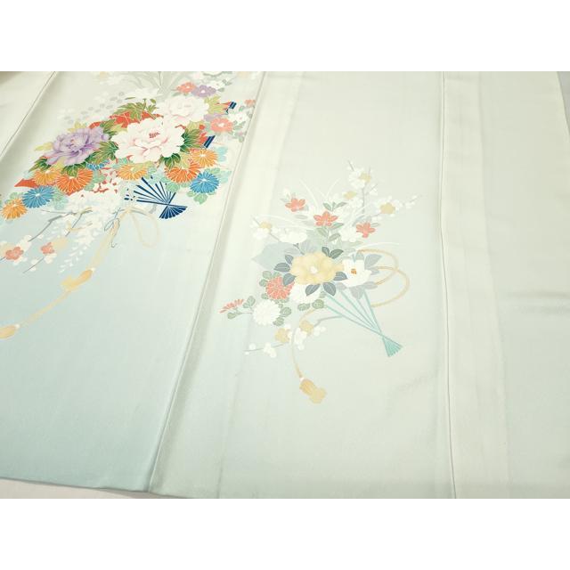 平和屋着物▽訪問着　単衣　刺繍　扇面草花文　正絹　逸品　CAAQ0018vf