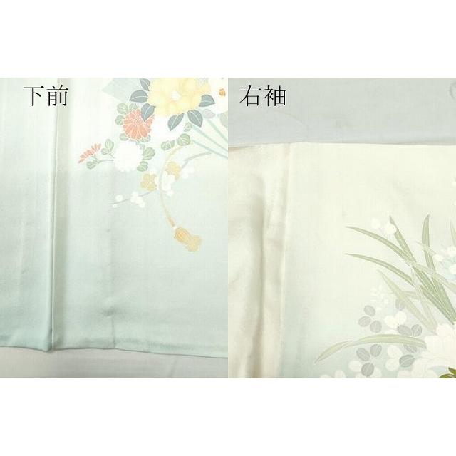 平和屋着物▽訪問着　単衣　刺繍　扇面草花文　正絹　逸品　CAAQ0018vf