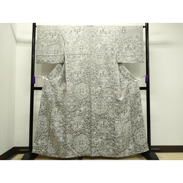 平和屋着物●上質なお召　天目織　向い鳥草花文　正絹　逸品　CAAR6513ze 平和屋着物○上質なお召 天目織 向い鳥草花文 正絹 逸品 CAAR6513ze