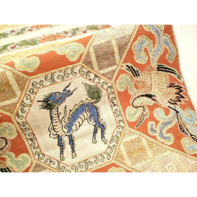 平和屋着物○龍村平蔵製 六通柄 本袋帯 蜀江動物文 正絹