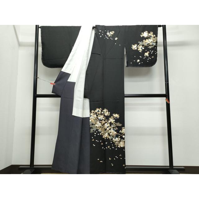 平和屋着物○訪問着 枝桜 黒地 金銀彩 正絹 逸品 CAAS8435vf : 平和屋
