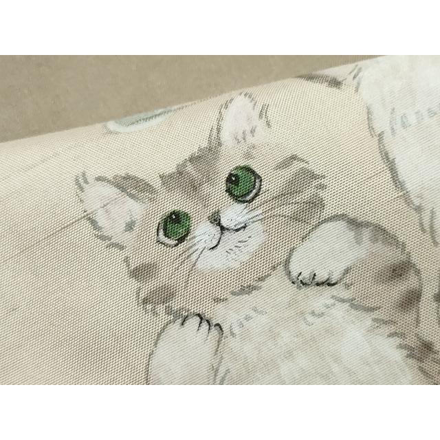 平和屋着物○訪問着 作家物 紬地 手描き 希少柄 猫 正絹 逸品