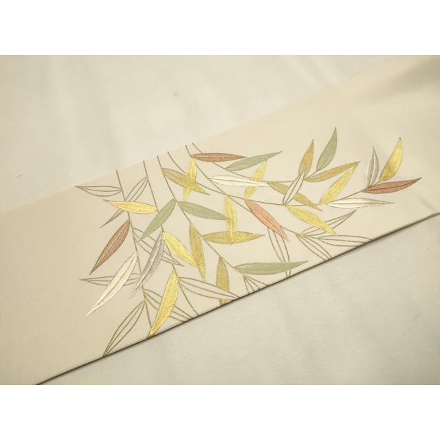 平和屋着物○塩瀬 九寸名古屋帯 刺繍 抽象花文 金彩 正絹 逸品 DAAY8099cm