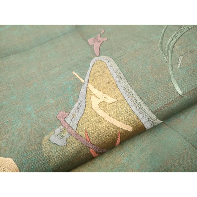 平和屋着物○太鼓柄袋帯 紬地 刺繍 吉祥文 金彩 正絹 逸品 CAAT1185hy