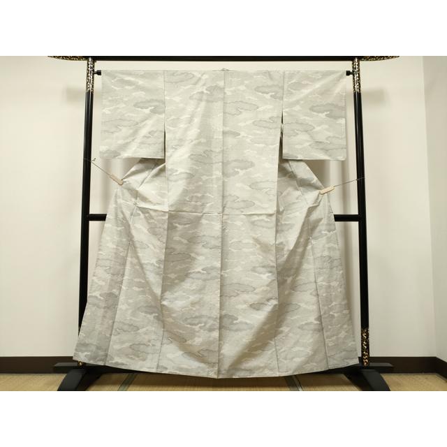 平和屋着物▽本場大島紬　単衣 　白大島　9マルキ　雲重ね文　正絹　逸品　CAAT9211dy 平和屋着物▽本場大島紬 単衣 白大島 9マルキ 雲重ね文 正絹 逸品