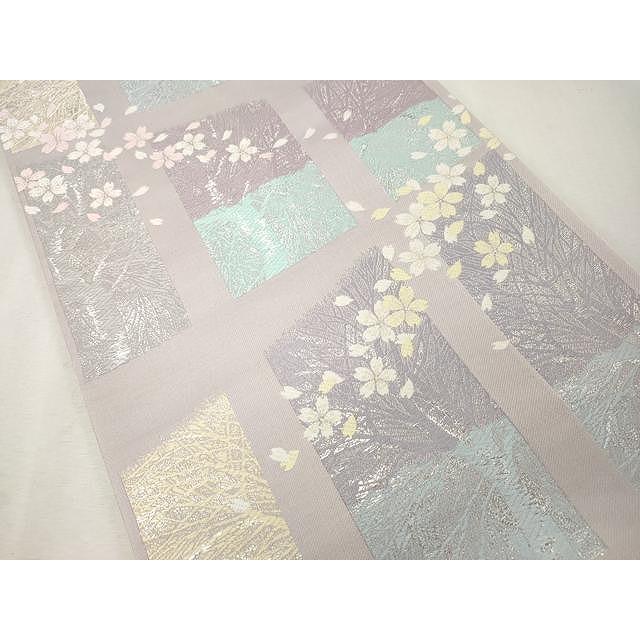 平和屋着物●六通柄袋帯　唐織　舞桜文　銀糸　健勝苑扱い　正絹　逸品　CAAU1101yk 平和屋着物○六通柄袋帯 唐織 舞桜文 銀糸 健勝苑扱い 正絹