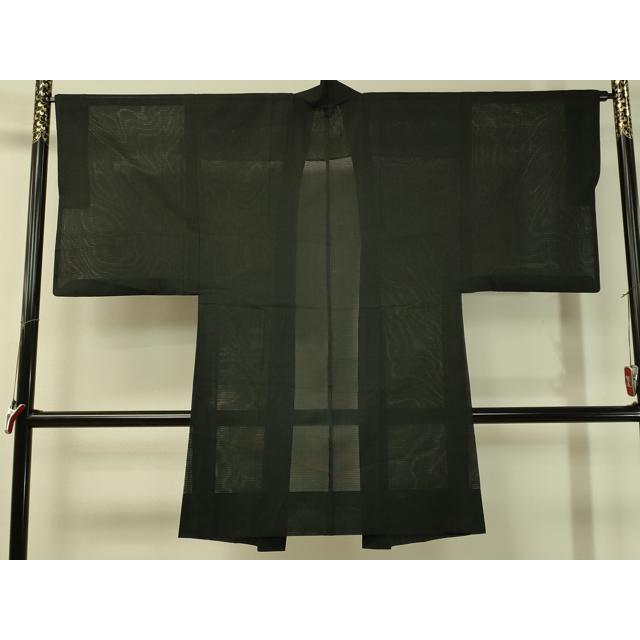 平和屋着物▽羽織　スリーシーズン　春夏秋　塵除け　縞　仮絵羽　正絹　逸品　AAAX7096jd 平和屋着物▽男性 羽織 スリーシーズン 春夏秋 塵除け 暗黒色 黒地