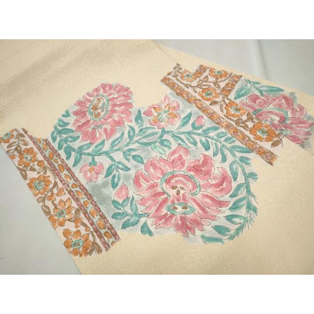 平和屋着物○九寸名古屋帯 型染 草花文 正絹 逸品 DAAW4459cm
